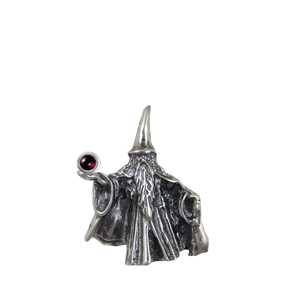 Sterling Silver Wizard of the North Pendant Holding Garnet Magic Orb